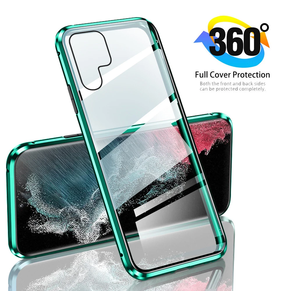 Per Samsung Galaxy S22 Ultra Case Cover Magnetica A Doppia Faccia In Vetro A 360 ° Per Samsung 22 S22Ultra 5G S 22 Plus Proteggi Coque