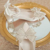 Bridal Shoes 2024 New Flower High Heel Pumps Women Elegant Pearl Strap Wedding Party Shoes Woman Silk Pointed Toe 1