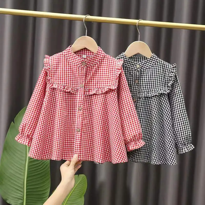 Baby Girls Shirts Plaid Blouse spring New Arrival long-sleeve Shirt Loose kids Clothes Cute Casual Button Tops wear |