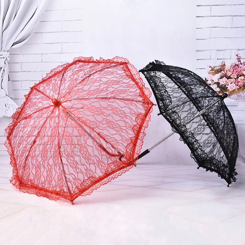 Lace Floral Umbrella Wedding Decoration Bride Handmade Photography Prop Umbrella Parasol 3 Color with Different Patterns bridal lace parasol set