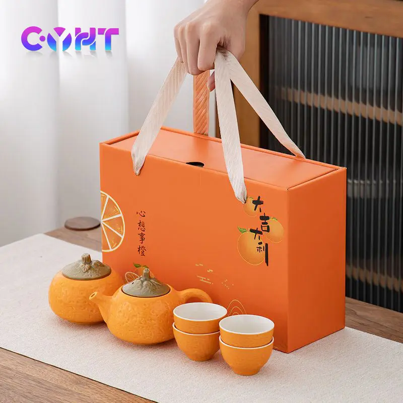 茶 T9 PREMIUM TEA Colorful Mini-CanGift Box 6-piece Set Creative Orange Shape Tea Set Gift Box Ceramics Teacup