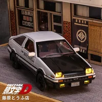 1/32 Initial D AE86 Toy Car Diecast Toyota Miniature Model Pull Back Sound Light Doors Openable Educational Collection Gift Kid 1