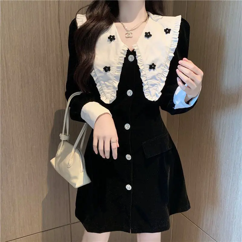 

Ladies Summer Dress A-Line Skirt Spring 2022 French Vintage Dress Feminine Long Sleeve Skirt Elegant Ladies Dress