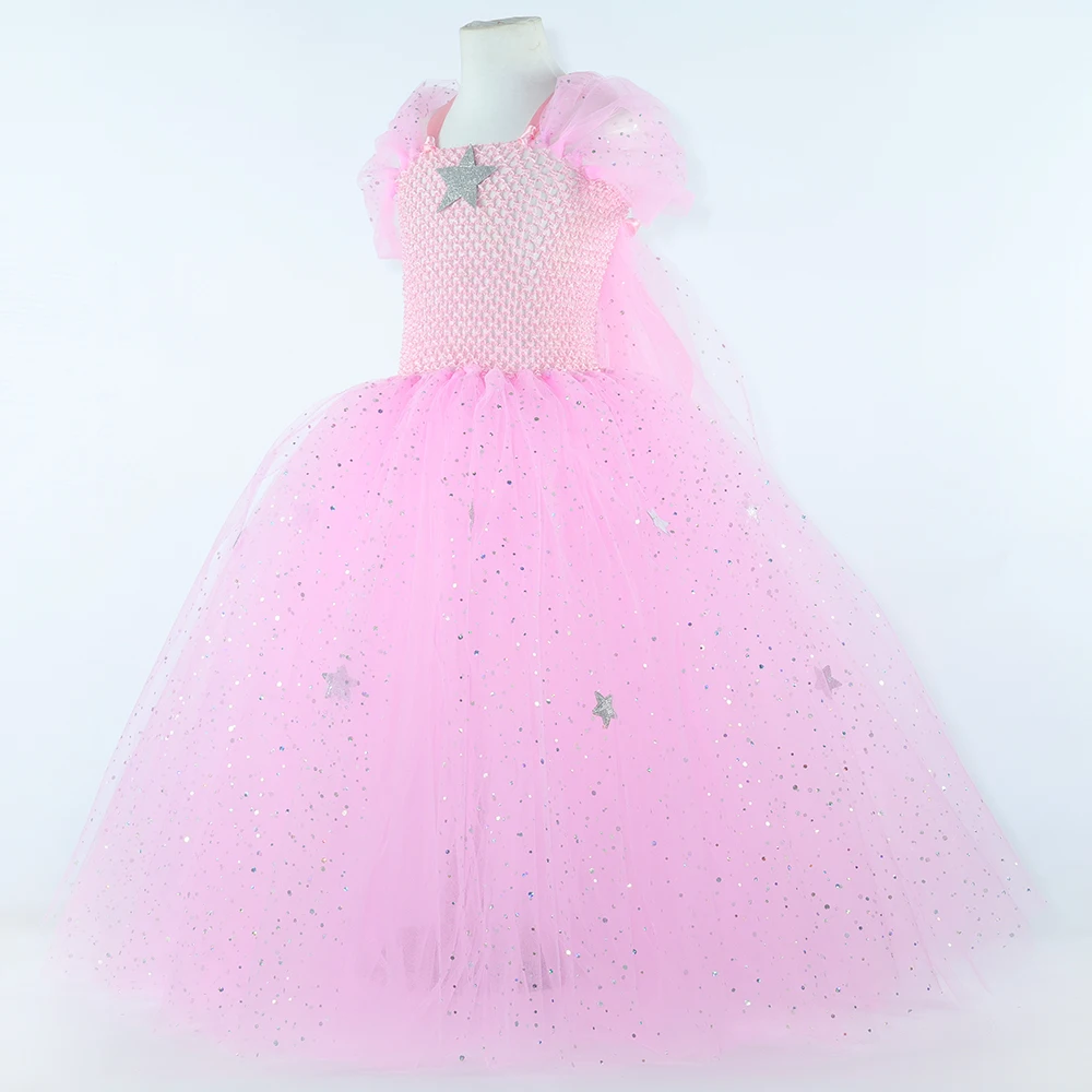 Wicked Glinda The Good Witch Costume Kids Glitter Pink Glenda Tutu Dress for Girls Halloween Birthday Party Princess Dress Up