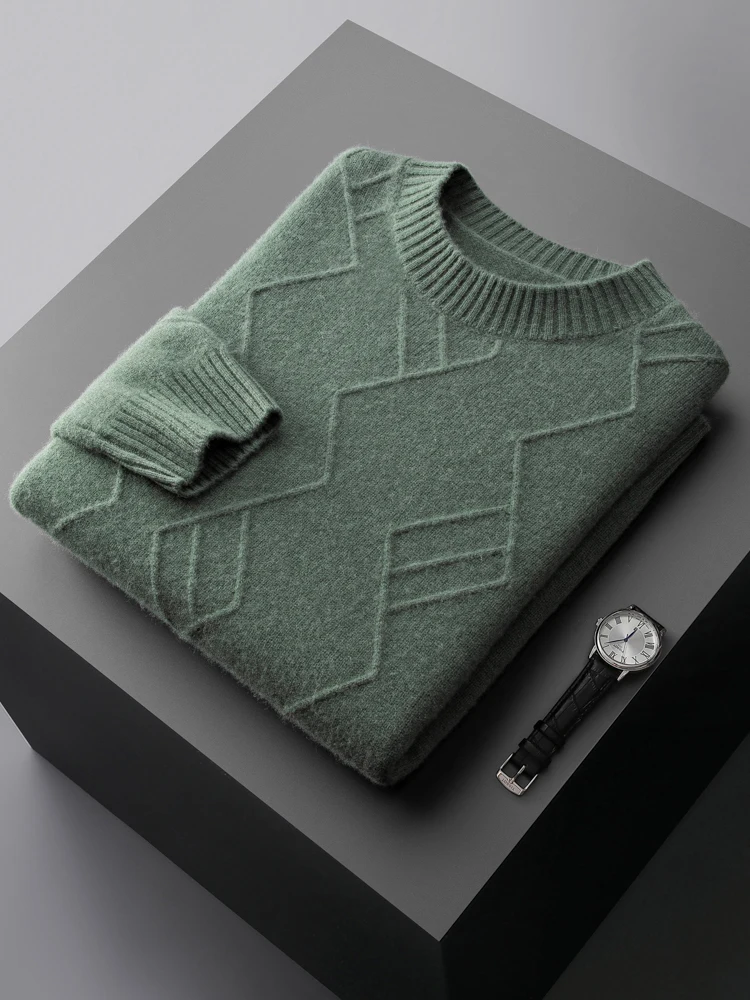 New Men's 100% Cashmere Sweaters Autumn Winter Long Sleeve Pullovers O-Neck Loose Plus Size Tops Business Casual Knit Jackets