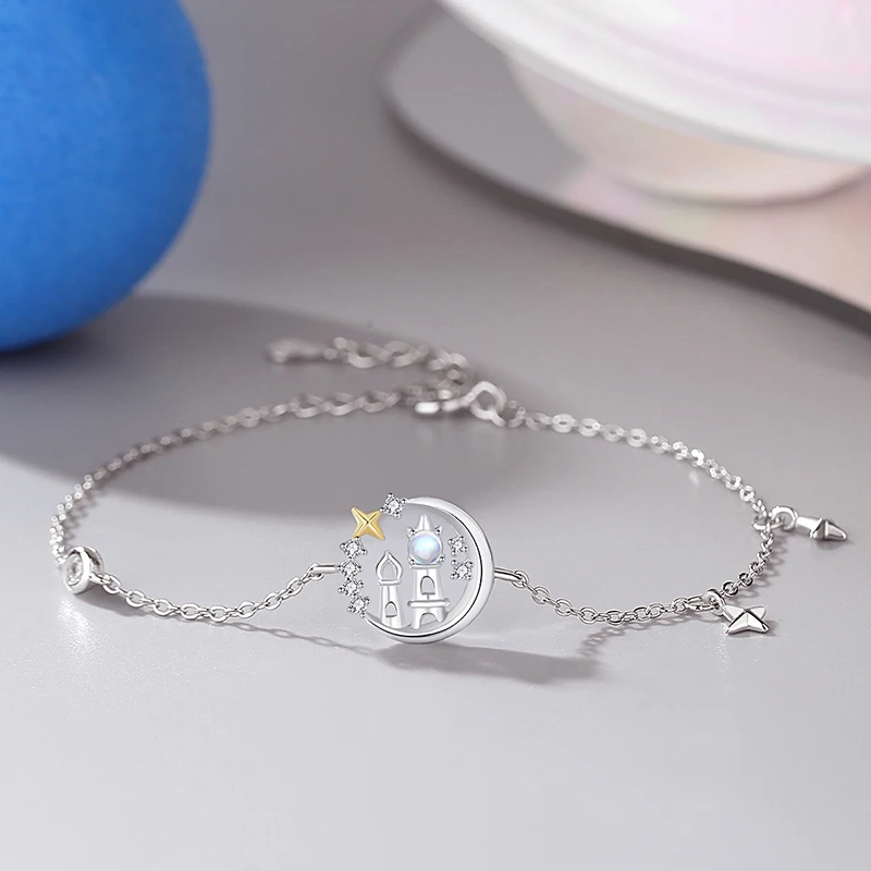 

NEW European AAA CZ Castle Stars 925 Sterling Silver Couple Bracelet For Women Birthday Party Gift Jewelry