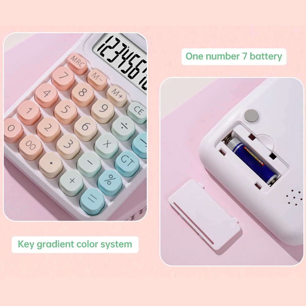 【Sale】Cute Calculator 12 Digit Large LCD Display Big Round Button Gradient Candy Colored Dual Power Supply Calculator for Office