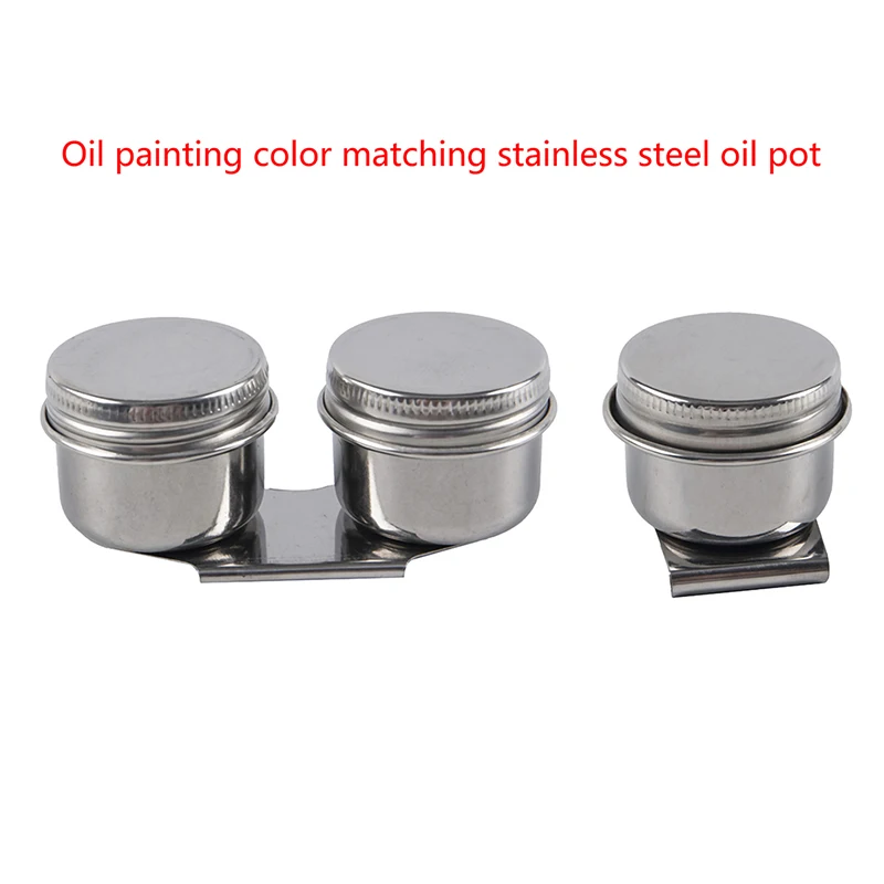 Tools Stainless Steel Art Supplies Easy Clean Drum Shape Student Painting Oil Pot School Palette Single Double Hole Dipper 1 PC