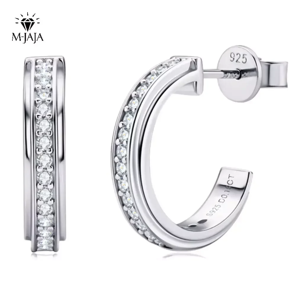 

M-JAJA 925 Sterling Silver 18K White Gold Plated Wedding Sparkling Moissanite Hoop Earrings for Women Lab Diamond Fine Jewelry