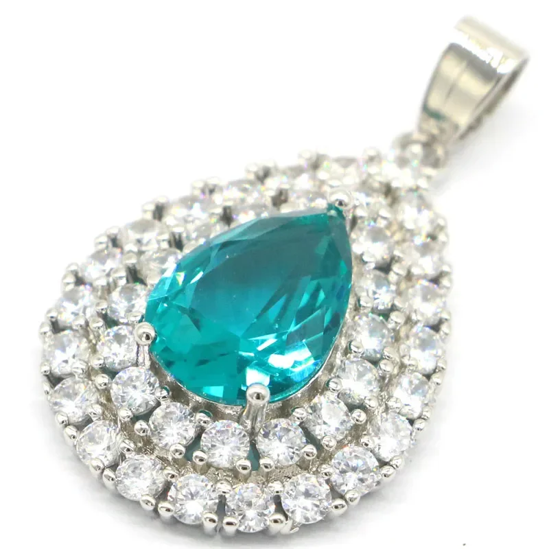6g Real Customized 925 Solid Sterling Silver  PENDANT Drop Shape Spessartine Garnet Rich Blue Aquamarine London Blue Topaz CZ Gi