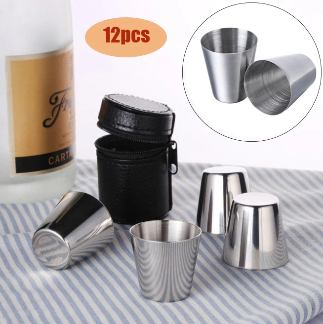 12pcs Stainless Steel Wine Mug White Wine Glasses Outdoor Travel Camping Portable Cups Set 30ml