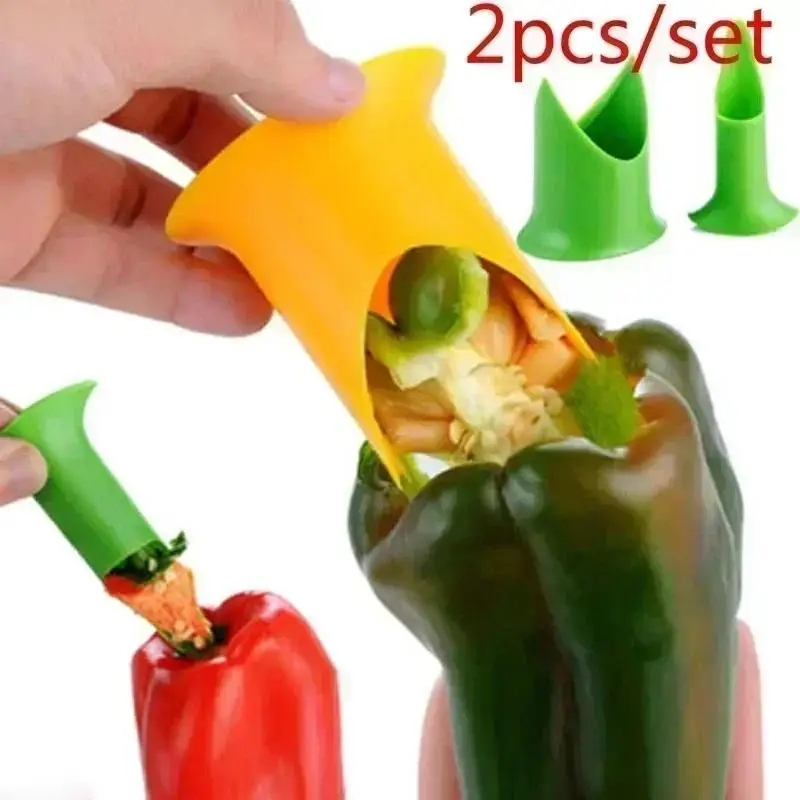 2025 New 2Pcs/Set Kitchen Pepper Tomato Pepper Pedicel Corers Slicer Pepper Seeded Remover Device Fruit Vegetable Seed Remover