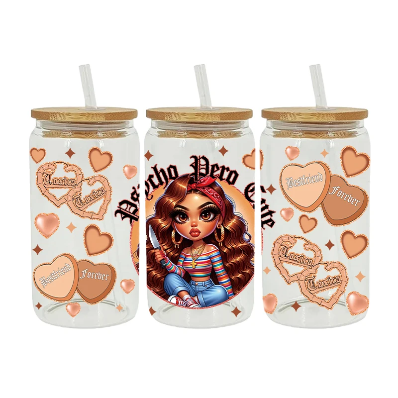 UV DTF Transfer Sticker Little Girl For The 16oz Libbey Glasses Wraps Bottles Cup Can DIY Waterproof Decals D18457