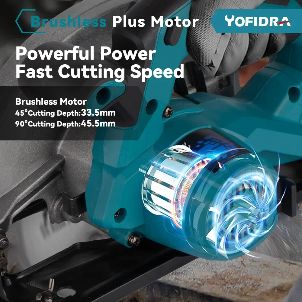 Yofidra 7 Inch 180mm Brushless Electric Circular Saw 10800RPM Cordless Efficient Woodworking Cutting Tool For Makita 18VBattery 4