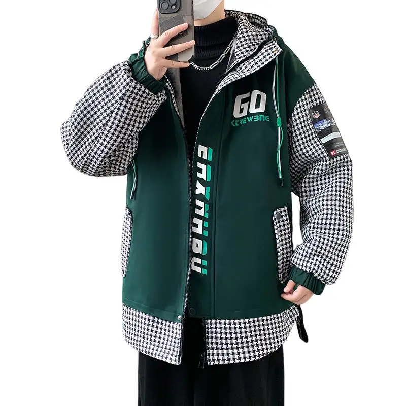 Fashion Autumn Winter Men's Hooded Fleece Warm Jackets Streetwear Loose Thicken Plush Coats Windproof Cotton-Padded Tops Parkas