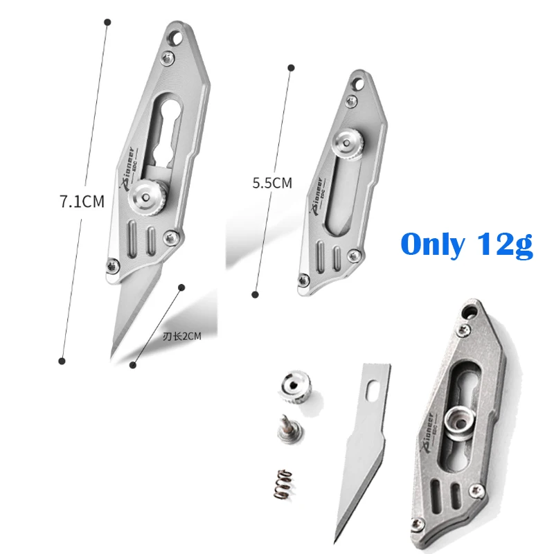 MINI Titanium Alloy Utility Knife Push Pocket Knife Portable Keychain Unboxing Cutter Survival Multitool EDC Free 5 Blades