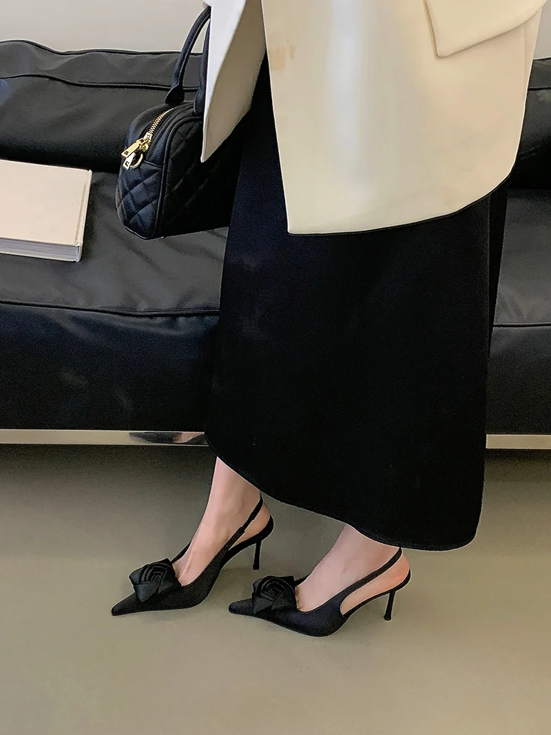 Liyke Fashion Design Satin Square Flower Pointed Toe Slingback Sandals Women Pumps High Heels Party Prom Shoes Stilettos Mujer S99f01ce0315e4e339aa16c336463d0b9W