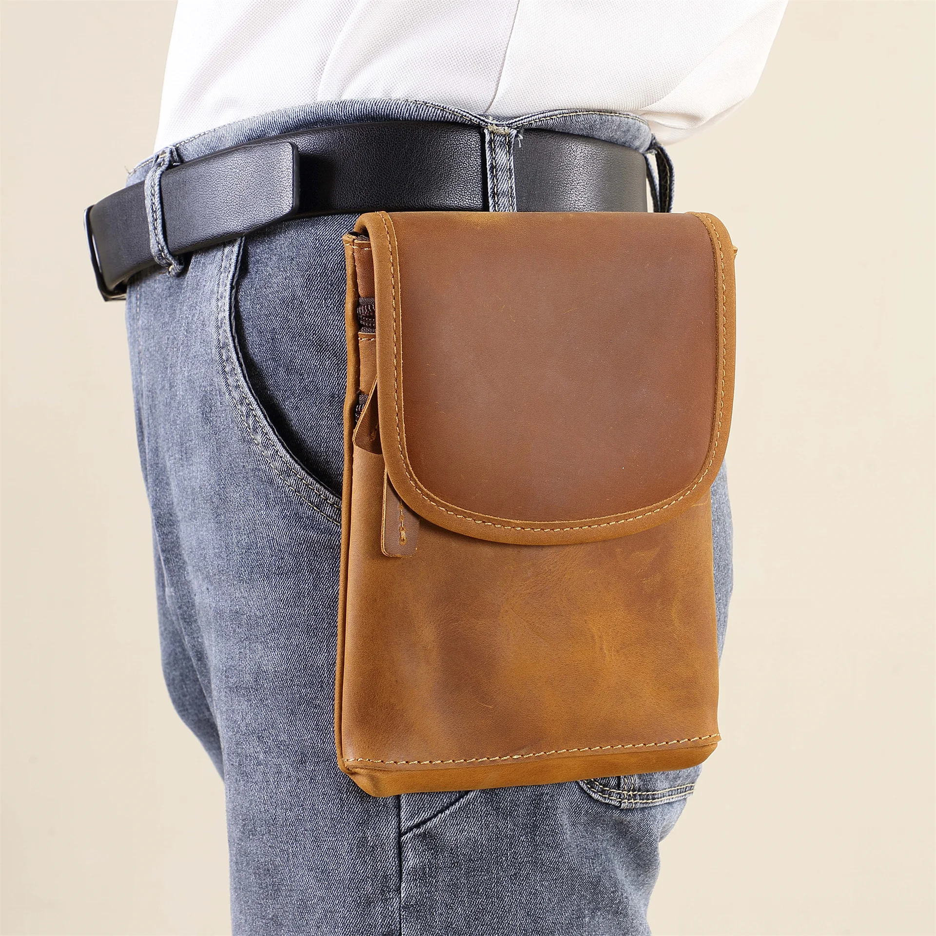 

Винтажная кожаная сумка-книжка через плечо с верхним слоем из воловьей кожи, поясная сумка для телефона и сумка через плечо