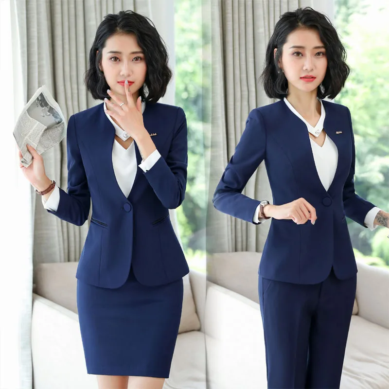 1903 Long Sleeve Elegant Women's Business Wear Professional Skirt Suit Work Clothes Large Size Suit Business Formal Wear Work Cl
