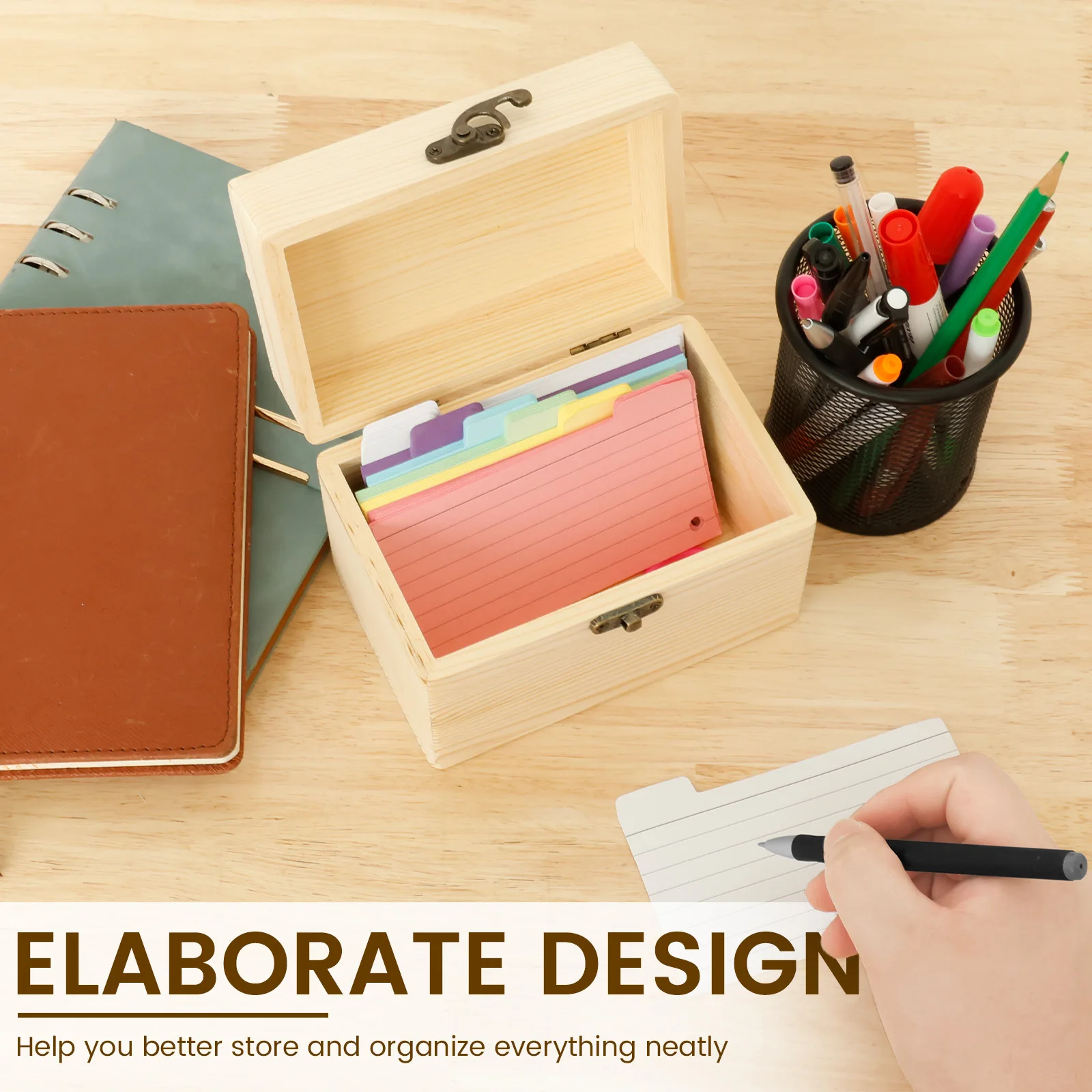 Wooden Business Card Storage Box Organizer