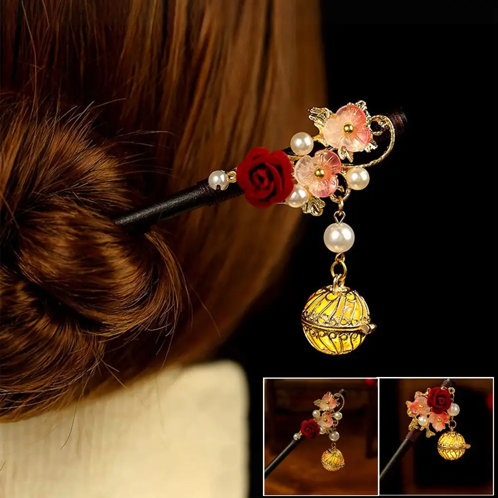 

Handmade Classical Flowers Hairpin Ebony Tassel Retro Style Hair Accessories Hair Styling Tools Lighting Chopstick Hair Sticks