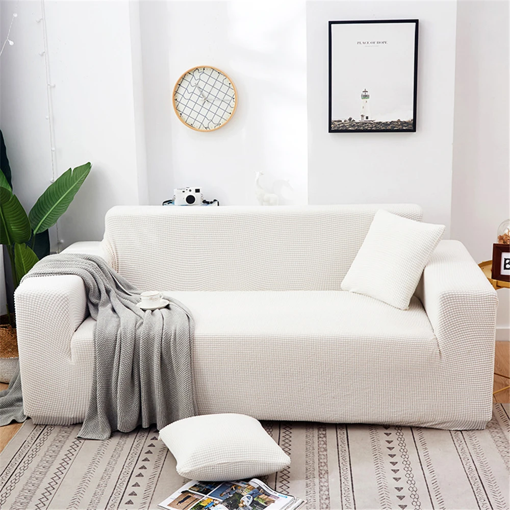 Solid Color All Season Universal Sofa Cover, Nordic Fashion Knitted Elastic All Inclusive Sofa Cover, Dustproof Sofa Pad 5