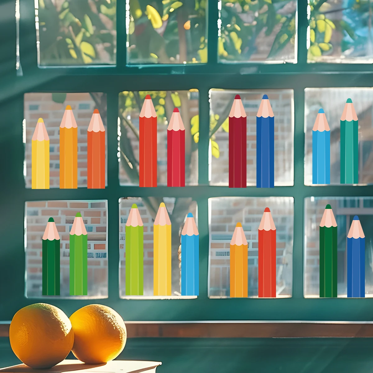 Cartoon Pencil Crayon Paint Brush Windows Stickers 3pcs For Classroom Kids Bedroom Decoration Wall Decals Baby Nursery