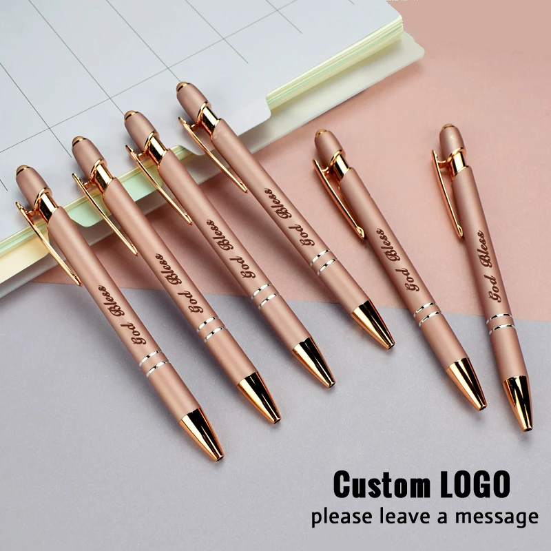 

Personalized Carving LOGO Metal Creative Rose Gold Ballpoint Pen Customized Engraved Name Gift School Stationery Office Supplies