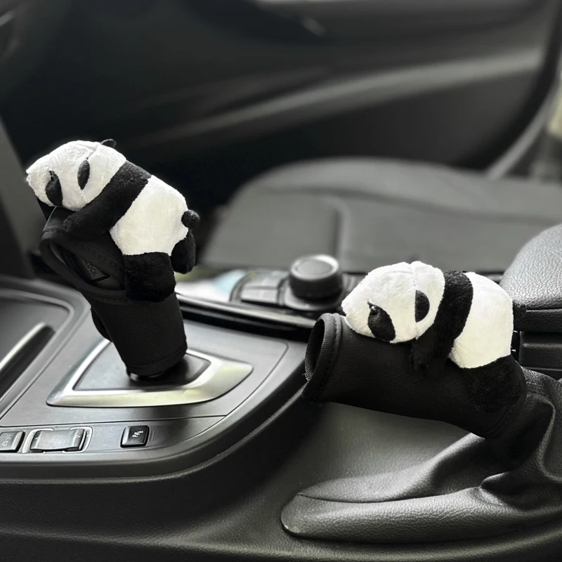 1Pc Cute Cartoon Panda Car Gear Shift Cover Soft Plush Auto Shifter Hand Brake Case Toy Bear Accessori Per Auto Decorazione D'Interni