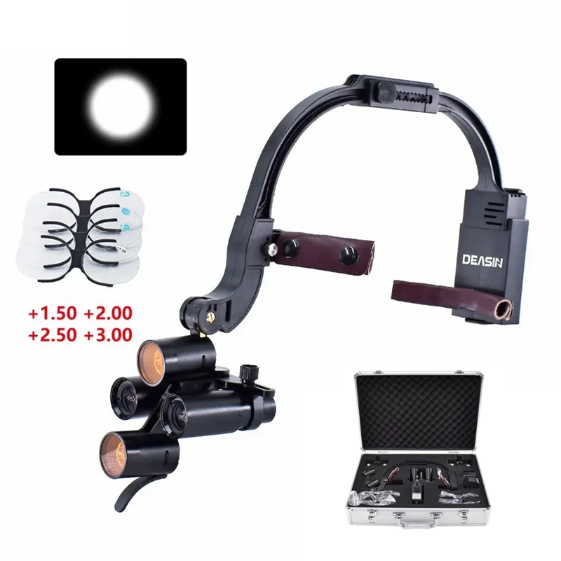 （ジャンク品）ヘッドバンドメガネ式ルーペ　拡大鏡LEDライト3.5倍　歯科外科用 歯科用3.5X 拡大鏡 ヘッドバンド 医療用 拡大鏡 外科用ルーペ