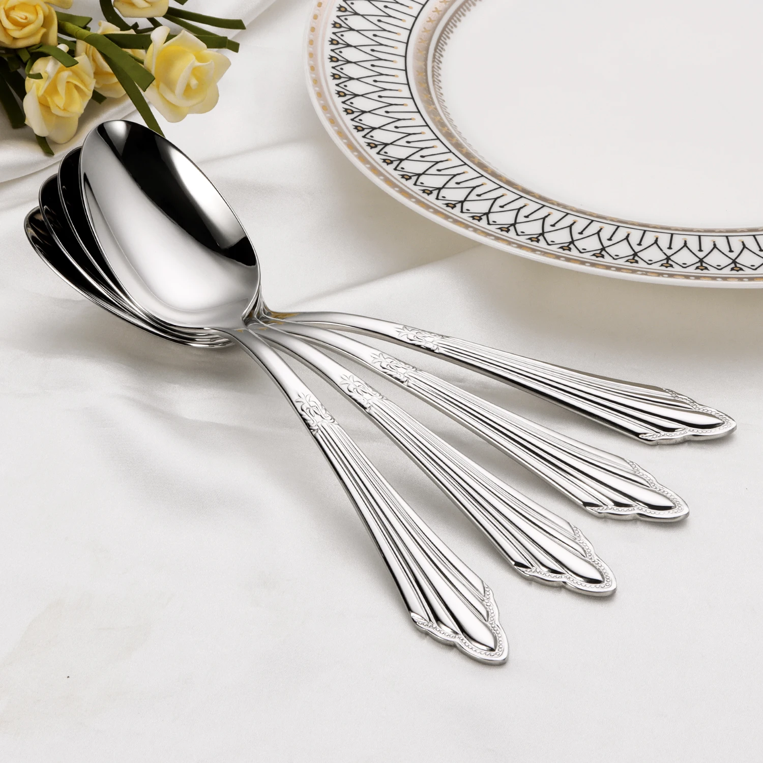 8.39 " Luxury Gold Plated Glossy Dinner Spoon Set Stainless Steel 18-10 Extra Large Table Spoon Dishwasher Safe 2/3/4/5/6 Pieces stainless steel spoon