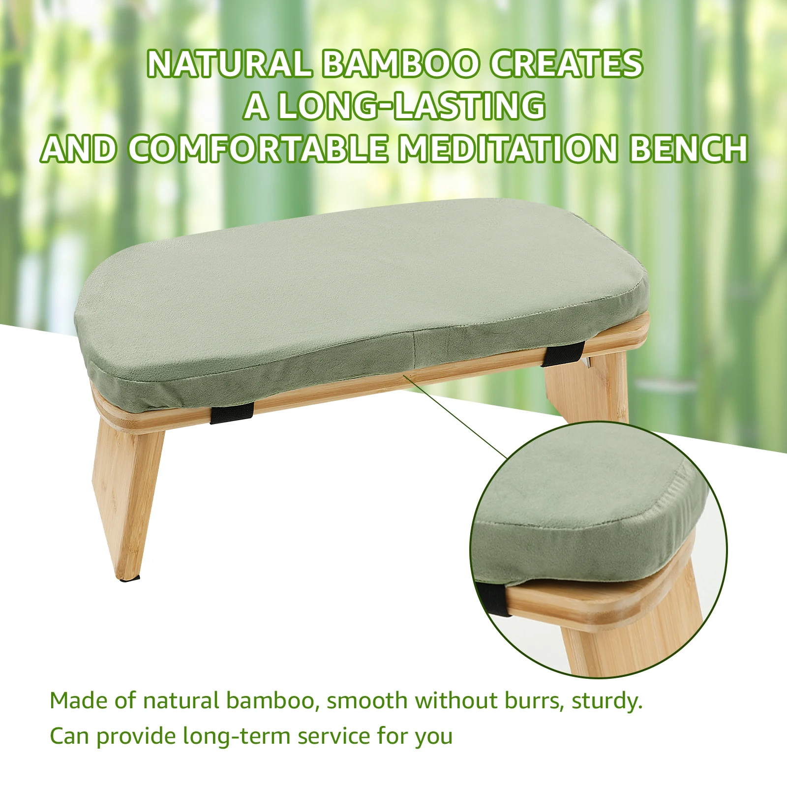 Portable Yoga Bench Folding Bamboo Kneeling Stool with Cotton Cushion Ergonomic Sitting Practice Prayer Bench Meditation Stool