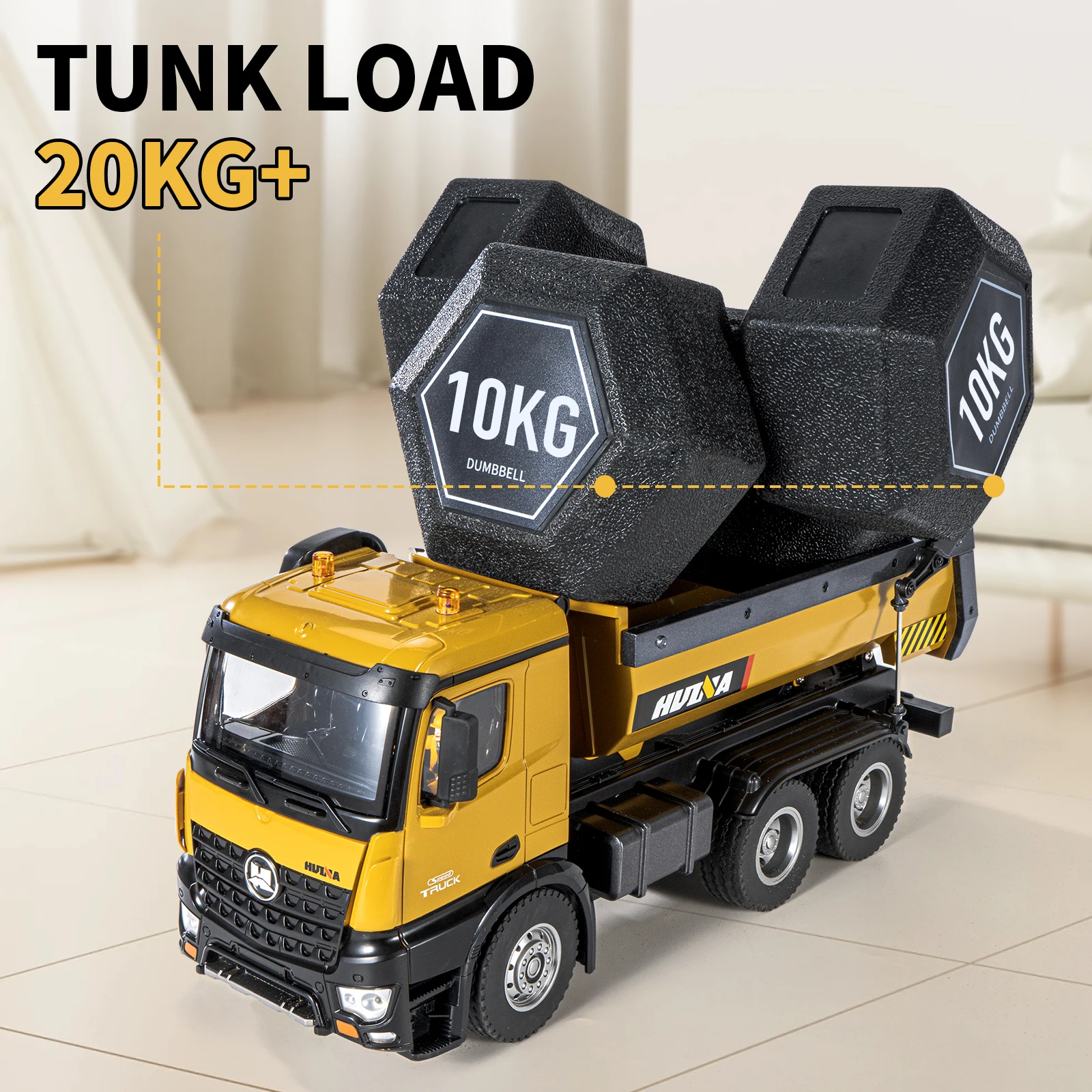 HUINA 1/14 RC Alloy Remote Control Dump Truck 2.4GHZ 10CH Wireless Remote Control Engineering Vehicle Model Boy Children's Toy 6