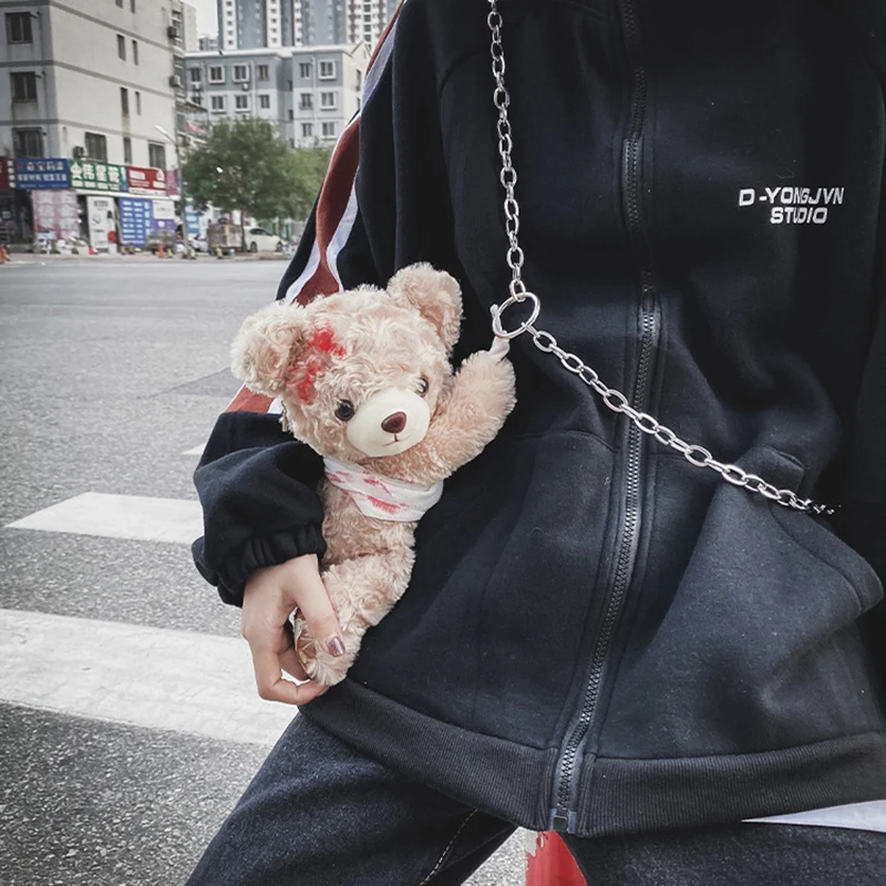 Injured Teddy Bear Soft Stuffed Toy Creative Bear Plush Bag Chain Crossbody  Bag Chain Purses and Handbags Gift for Cool Girl Boy - AliExpress