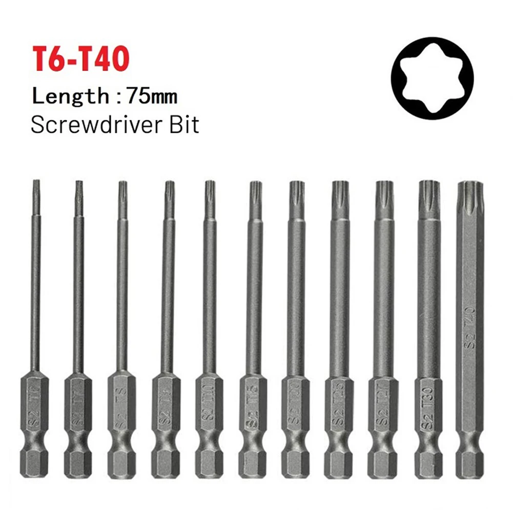5pcs 75mm Long Torx Screwdriver Bit Set 1/4 Inch Hex Electric