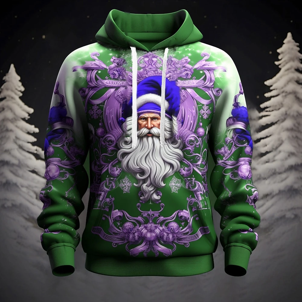 

Graphic Santa Claus Fashion Daily Basic Men's 3D Print Hoodie Pullover Christmas Sports Outdoor Holiday Long Sleeve Hooded