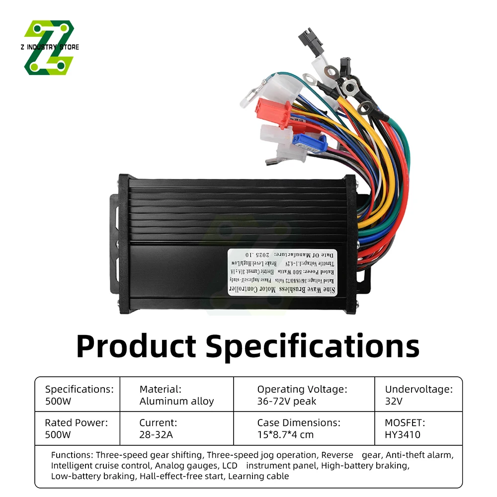 Kit Controller Motore Brushless 500W a Onda Sinusoidale per E-Bike 36V-72V, Controller per Scooter Elettrico a Tre Modalità, Silenzioso e ad Alta Efficienza - immagine 4