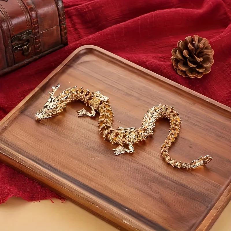 3D Alloy Golden Dragon Statue with Movable Limbs Home Desktop Decoration