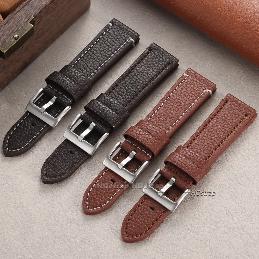 Elegant Lychee Grain Leather Watch Strap - Universal Bracelet for Business and Casual Wear
