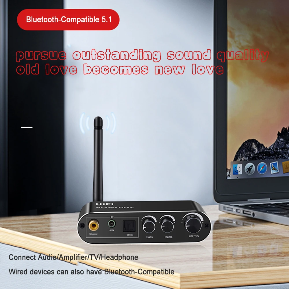 Digital to Analog Audio Converter with Bluetooth 5.1 Receiver，Digital  Optical to 3.5mm DAC Wireless Adapter, Coaxial to Analog L/R RCA 3.5mm for  TV