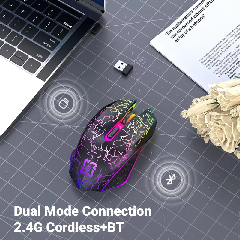 2.4GHz Bluetooth Wireless Mouse Rechargeable RGB Backlight Mice 1600 DPI Ergonomic Design Gaming Mouse for PC Laptop Macbook