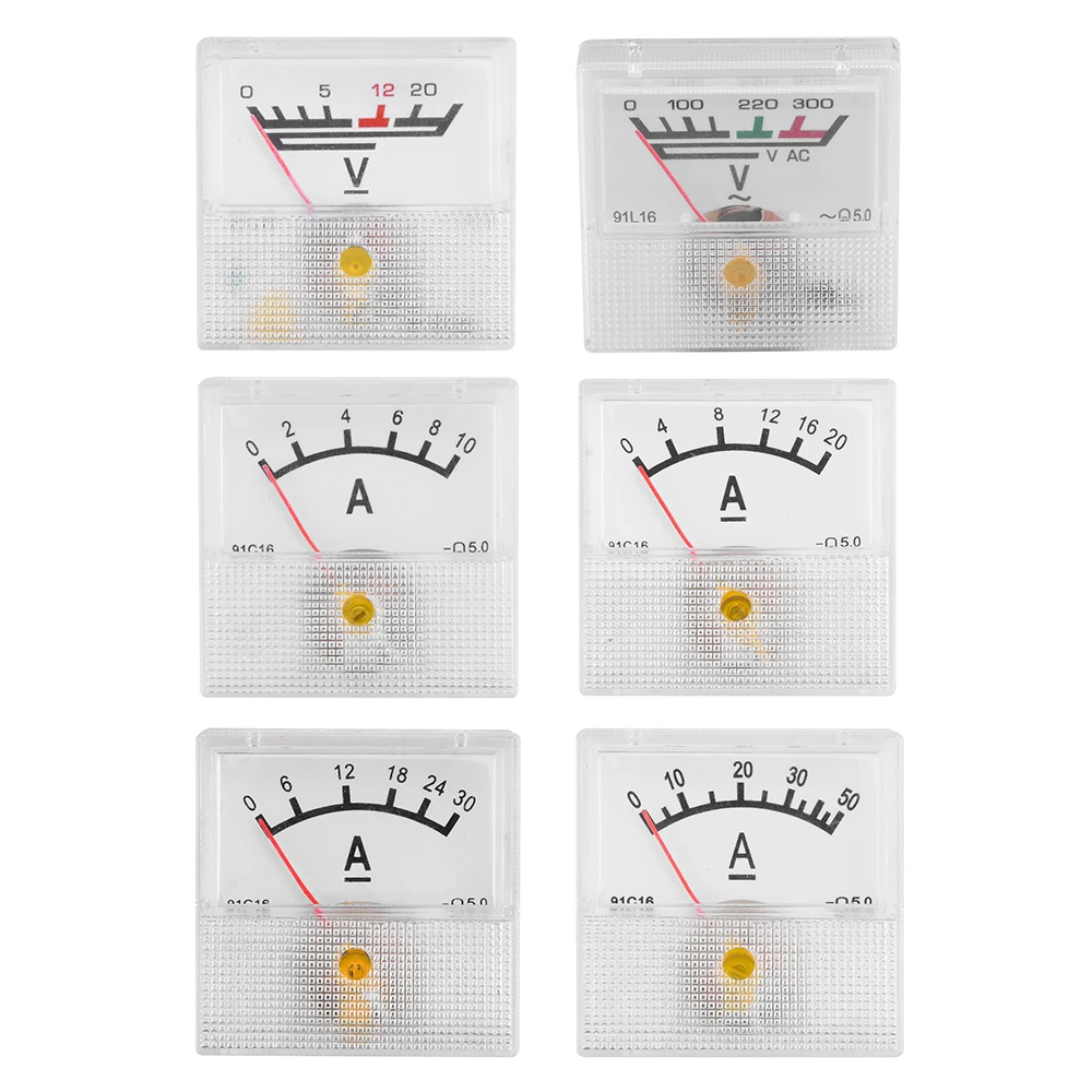 Analog Current Panel Meter for DC 0-10/20/30/50A Ammeter Square Shape Voltage Test Mechanical Pointer for DC 0-20V AC 0-300V