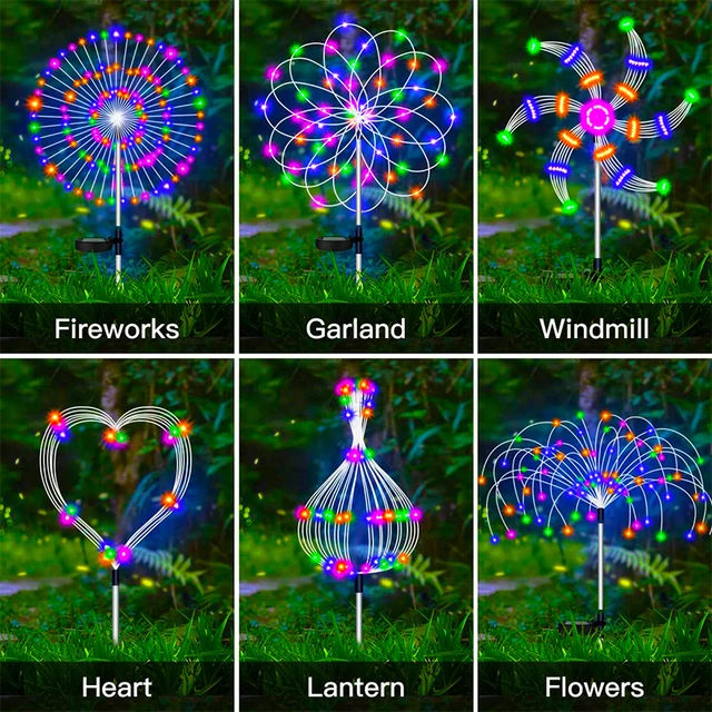 Luces LED solares de fuegos artificiales para exteriores, lámpara impermeable para decoración de jardín, camino de césped - Imagen 3