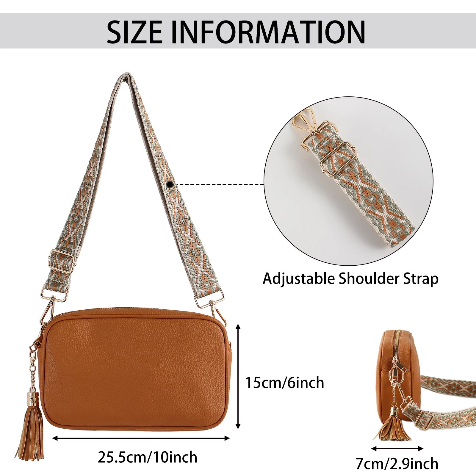 Small Sling Bag For Women Crossbody Tassel Faux Leather Trendy Shoulder Bags Solid Color With Guitar Strap Ladies