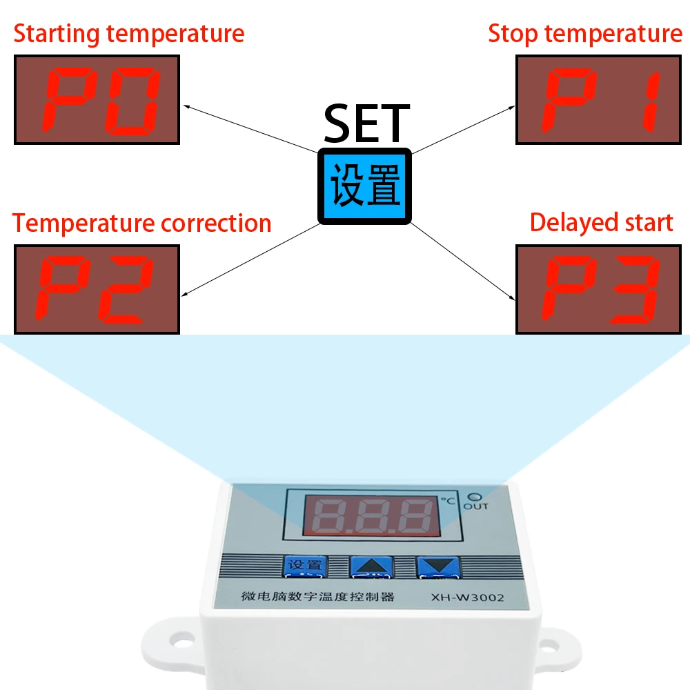 12V 24V 110V 220V Digital Temperature Controller Professional W3002 Digital LED Temperature Controller 10A Thermostat Regulator XH-3002