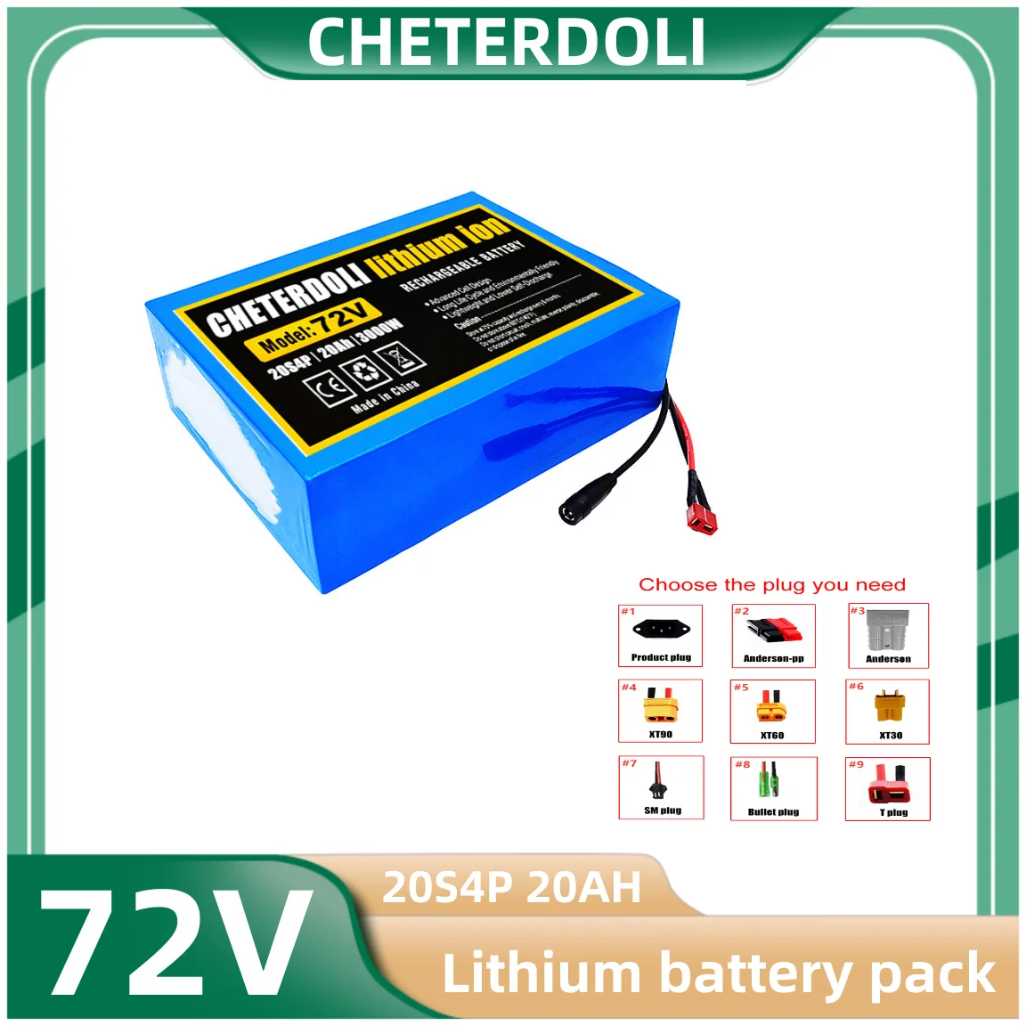 

New 72V 20Ah 21700 Lithium Battery Pack 20S4P 84V Electric Bicycle Scooter Motorcycle BMS 3000W Power Battery + 3A Charger