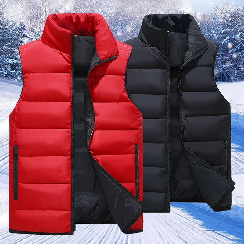 

Mens Vest Jacket Warm Sleeveless Jackets Winter Waterproof Zipper Coat Autumn Stand-Up Collar Casual Waistcoat Brand Clothing