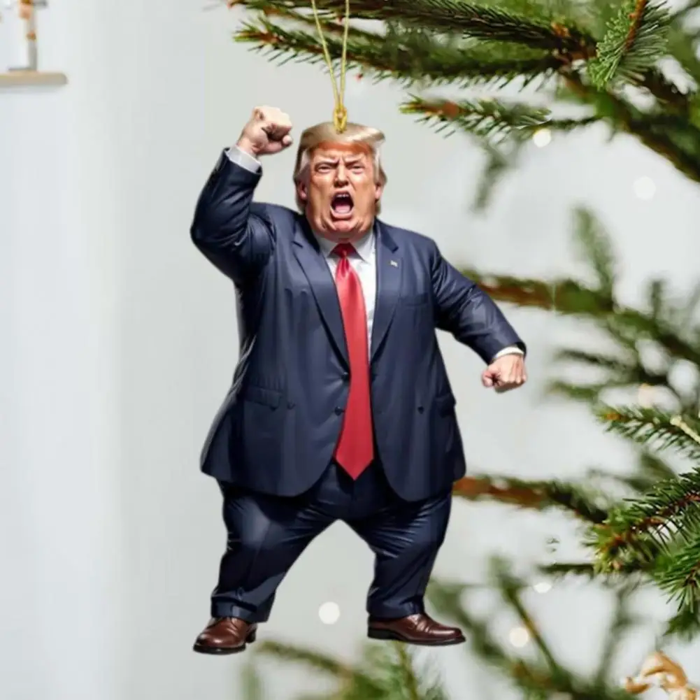 Funny 2D Acrylic Donald Trump Cartoon Pendant Keychain Car Doll Hanging Christmas Decorations