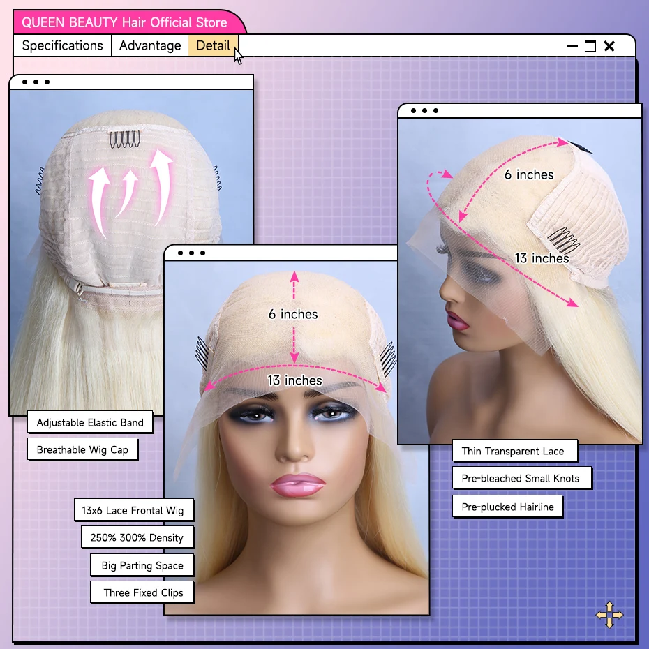 250 300 Dichte 613 Blonde Rohe Vietnamesische Gerade 13x4 13x6 Spitze Front Echthaar Perücken Vorgezupft Spitze Frontal Perücken Für Frauen – Detail 8