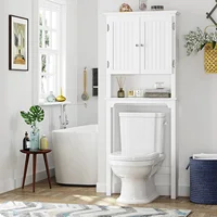 Storage Over The Toilet, Cabinet Organizer with Adjustable Shelves and Double Doors, Wood Space Saver, White 2